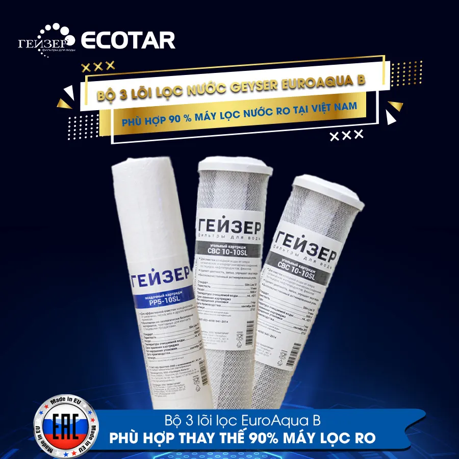 Bộ 3 lõi lọc nước 123 EuroAqua B cho máy lọc nước RO chính hãng