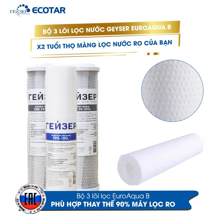 Bộ 3 lõi lọc nước 123 EuroAqua B cho máy lọc nước RO - ảnh 3