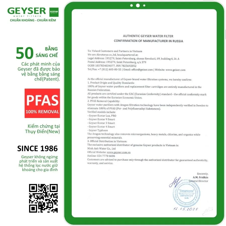 Chứng nhận khả năng xử lý PFAS của Geyser và tiêu chuẩn EAC