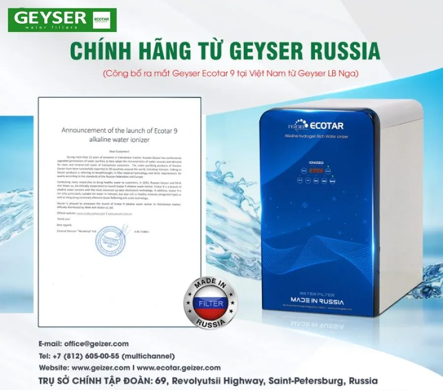 Máy lọc nước ion kiềm giàu hydro Geyser Ecotar 9 - ảnh 2
