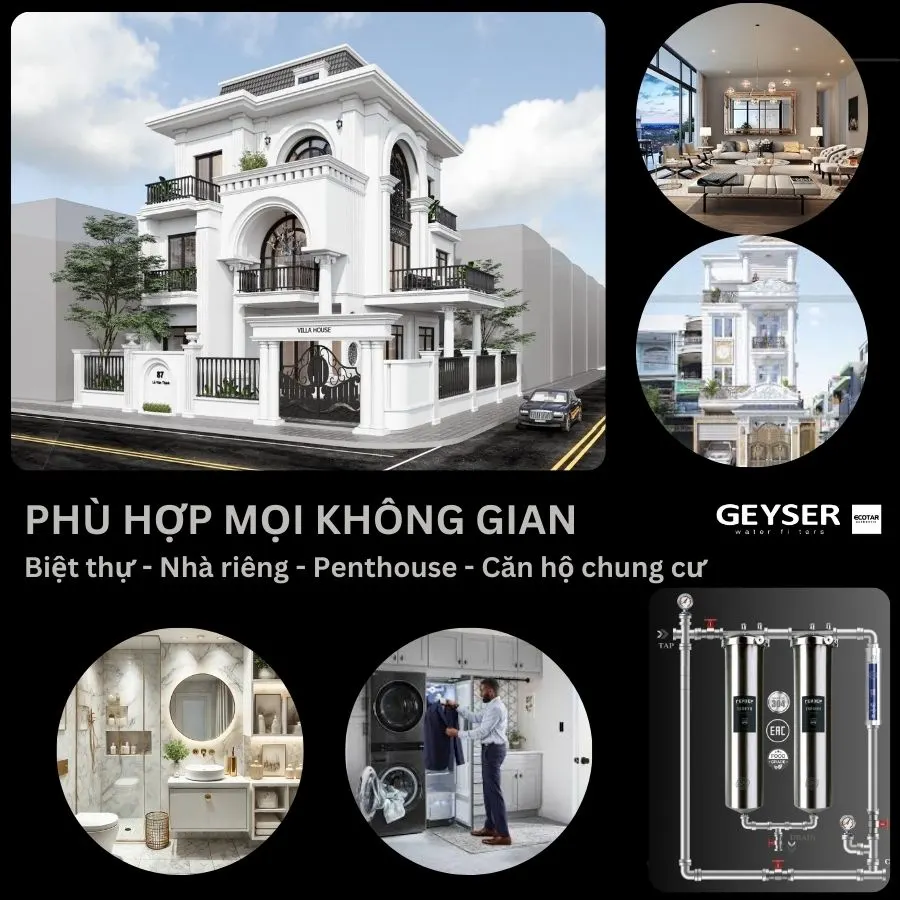 Lọc tổng đầu nguồn Geyser Ecotar 2F1A lắp đặt linh động phù hợp mọi không gian