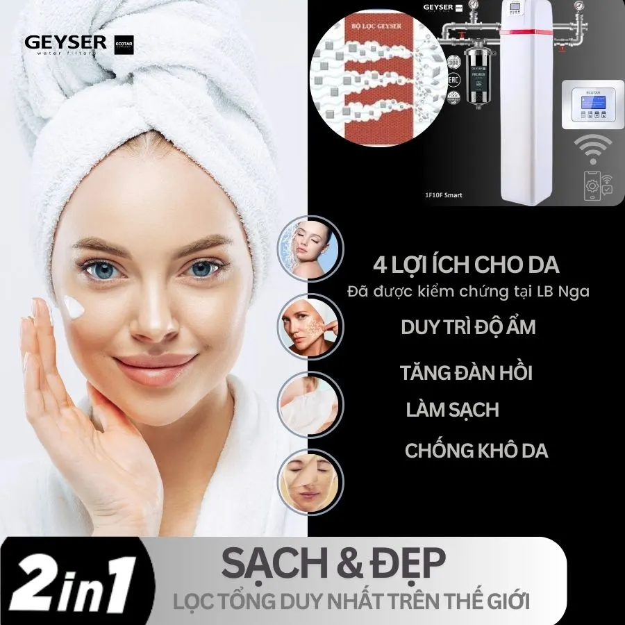 Lọc tổng đầu nguồn Geyser Ecotar 1F10F Smart với các lợi ích chăm sóc da đã được kiểm chứng