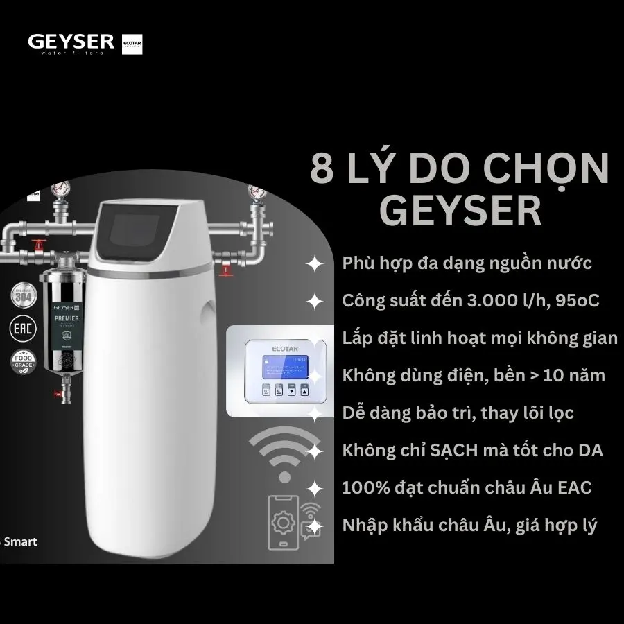 Hệ thống lọc tổng đầu nguồn gia đình tích hợp wifi thông minh Geyser Ecotar 1F10S Smart 6