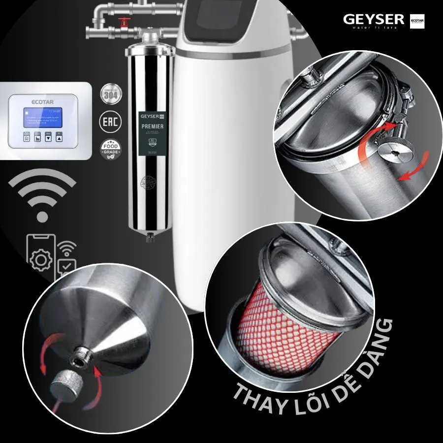 Hệ thống lọc tổng đầu nguồn gia đình tích hợp wifi thông minh Geyser Ecotar 1F20S Smart 11
