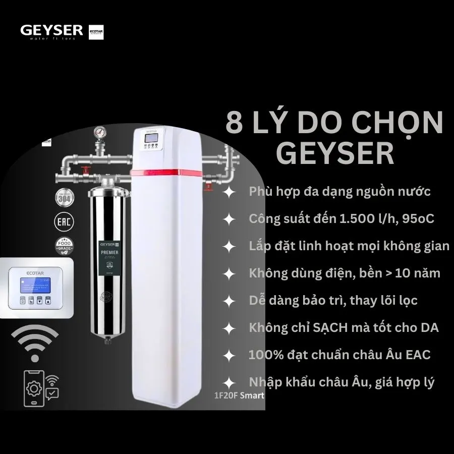 Hệ thống lọc tổng đầu nguồn gia đình tích hợp wifi thông minh Geyser Ecotar 1F20F Smart 6