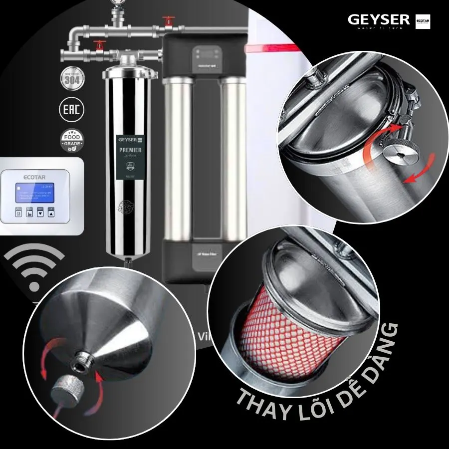 Hệ thống lọc tổng đầu nguồn villa biệt thự tích hợp điều khiển thông minh Geyser Ecotar Lux Smart Villa S 12