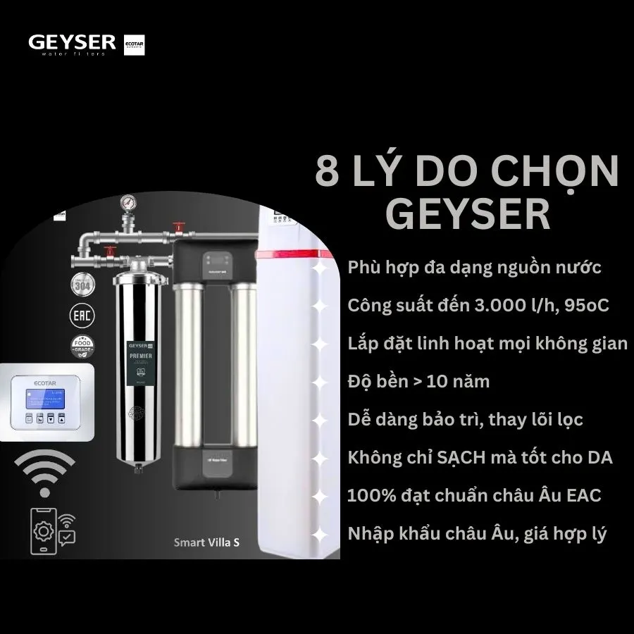 Hệ thống lọc tổng đầu nguồn villa biệt thự tích hợp điều khiển thông minh Geyser Ecotar Lux Smart Villa S 6