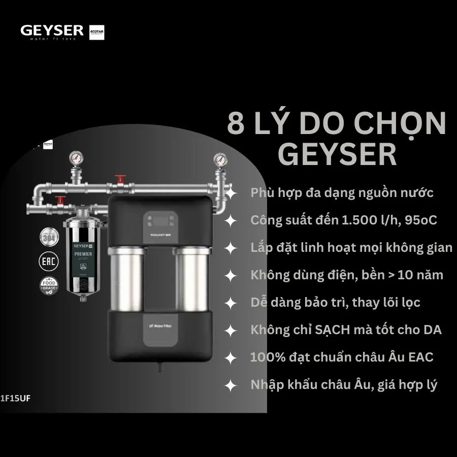 Hệ thống siêu lọc tổng đầu nguồn gia đình tích hợp điều khiển thông minh Geyser Ecotar 1F15UF 6