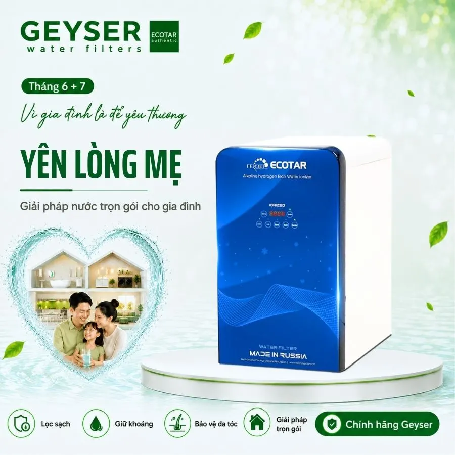 Máy lọc nước ion kiềm giàu hydro Geyser Ecotar 9 chính hãng