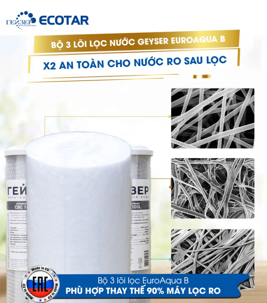 Bộ 3 lõi lọc nước 123 EuroAqua B cho máy lọc nước RO - ảnh 4