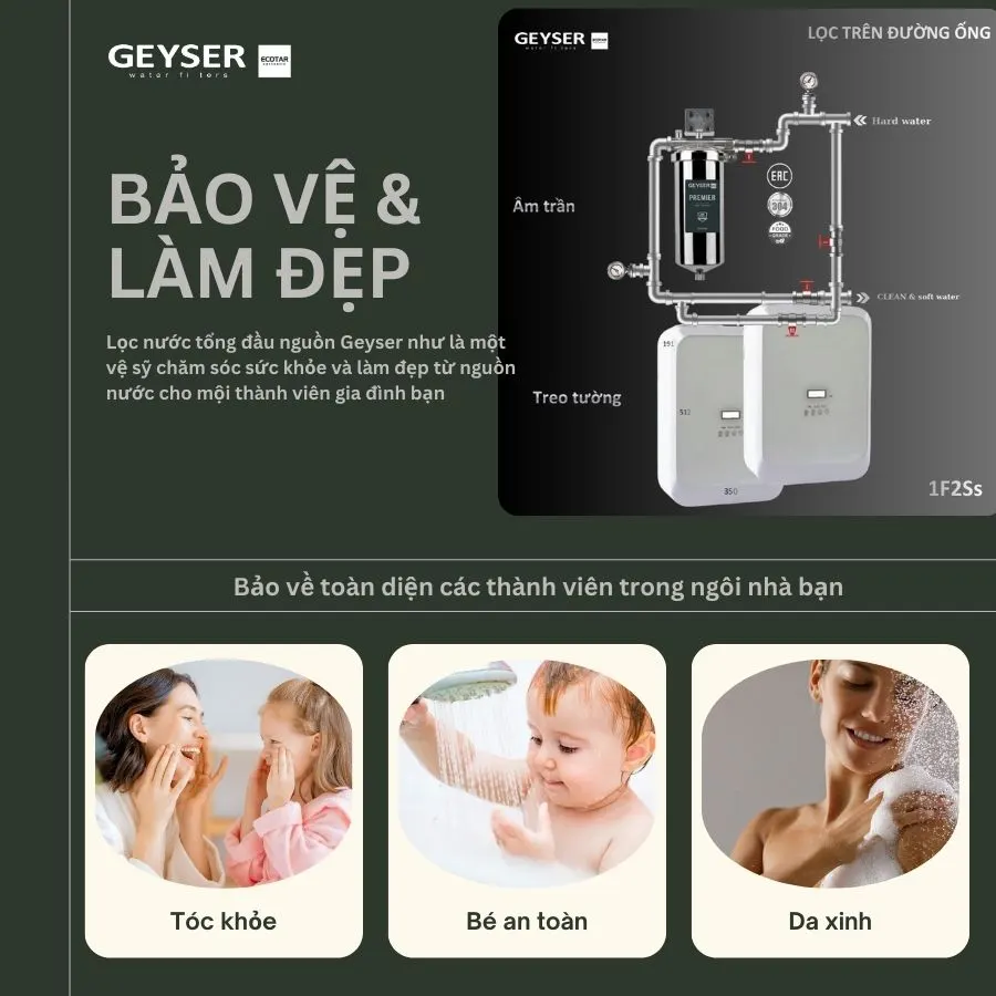 Lọc tổng âm trần trên đường ống Geyser Ecotar 1F2Ss loại bỏ tác nhân gây hại