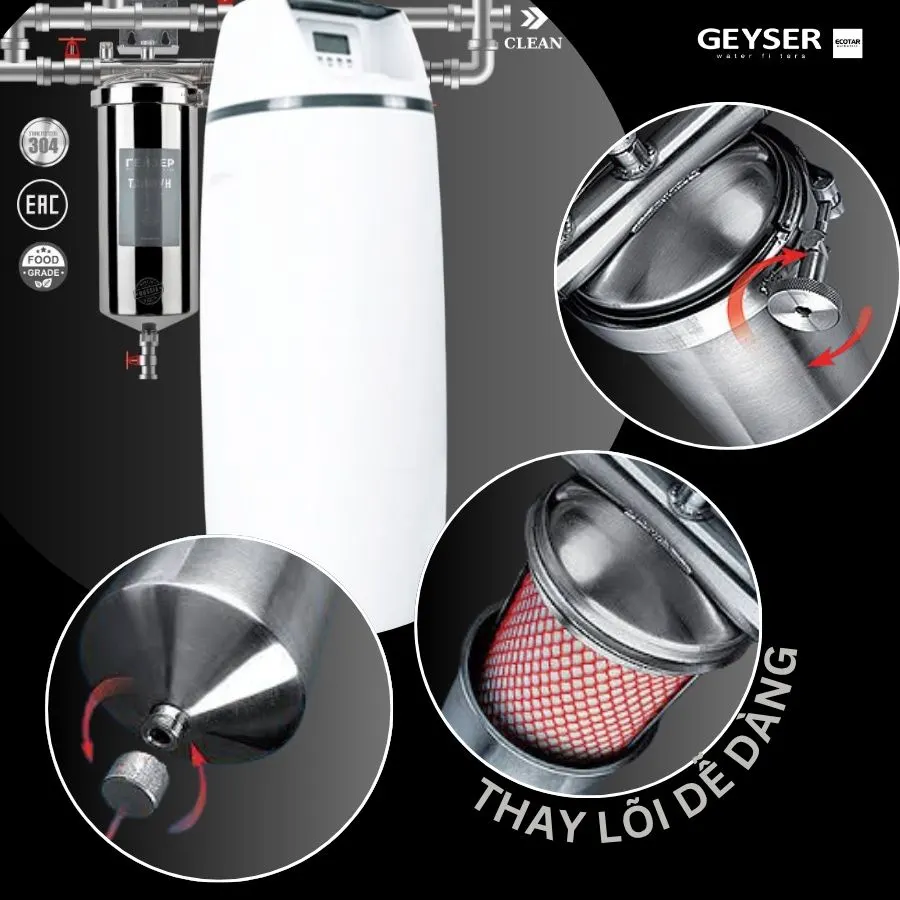 Lọc tổng đầu nguồn Geyser Ecotar 1F10S thay lõi dễ dàng