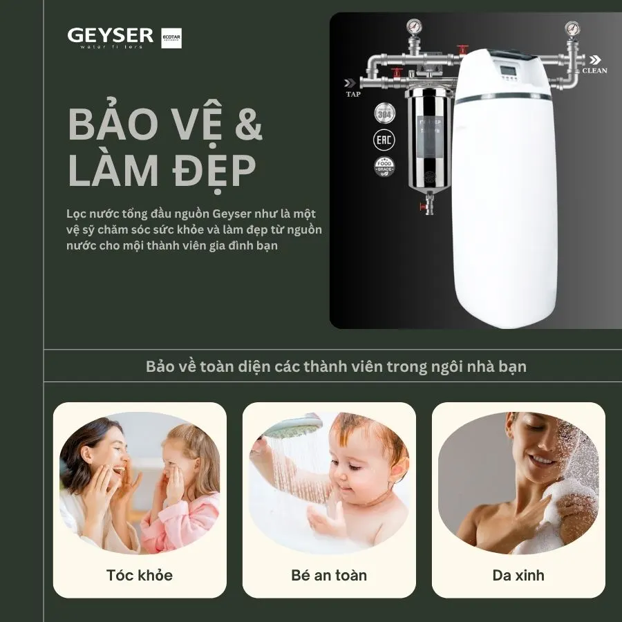 Lọc tổng đầu nguồn Geyser Ecotar 1F10S tóc khỏe