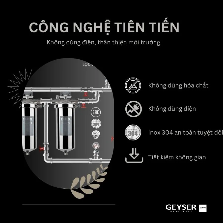Lọc tổng đầu nguồn lắp âm trần căn hộ chung cư Geyser Ecotar 2Fs công nghệ tiên tiến