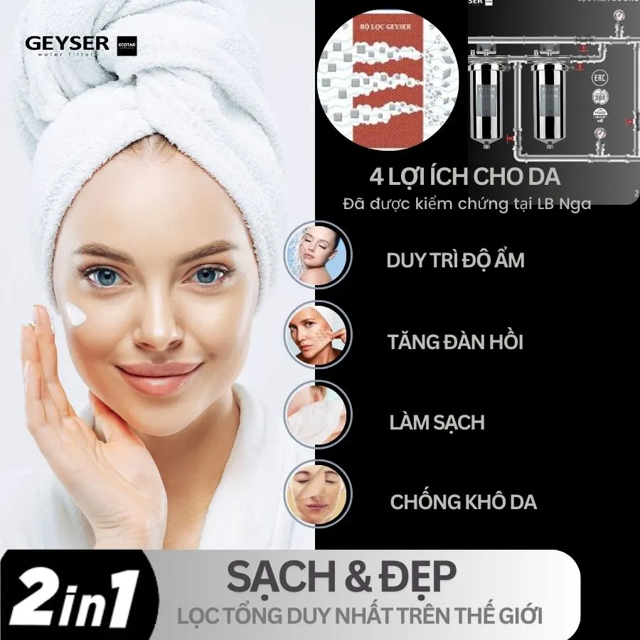 Lọc tổng đầu nguồn lắp âm trần căn hộ chung cư Geyser Ecotar 2Fs tốt cho da