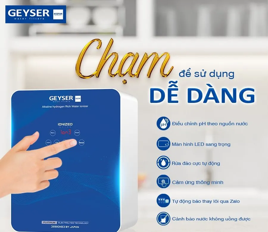 Chế độ chạm tiện lợi, dễ dàng sử dụng của Geyser Ecotar 9 Slim T