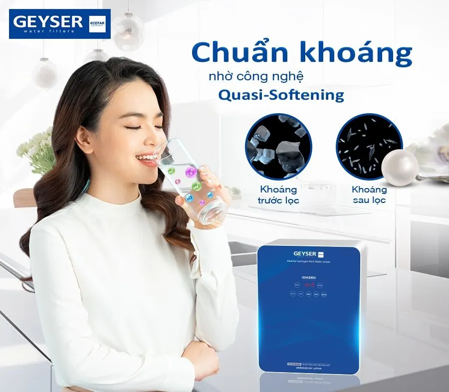 Công nghệ Quasi-Softening của Geyser Ecotar 9 Slim T giúp lọc khoáng dễ hấp thụ cho cơ thể