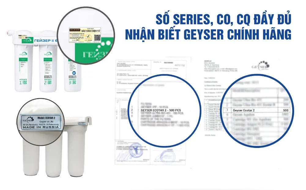 Geyser Ecotar 2 có chứng nhận CO, CQ trên từng sản phẩm