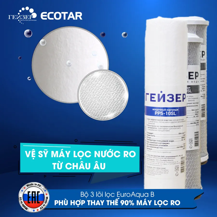 Bộ 3 lõi lọc nước 123 EuroAqua B cho máy lọc nước RO - ảnh 2