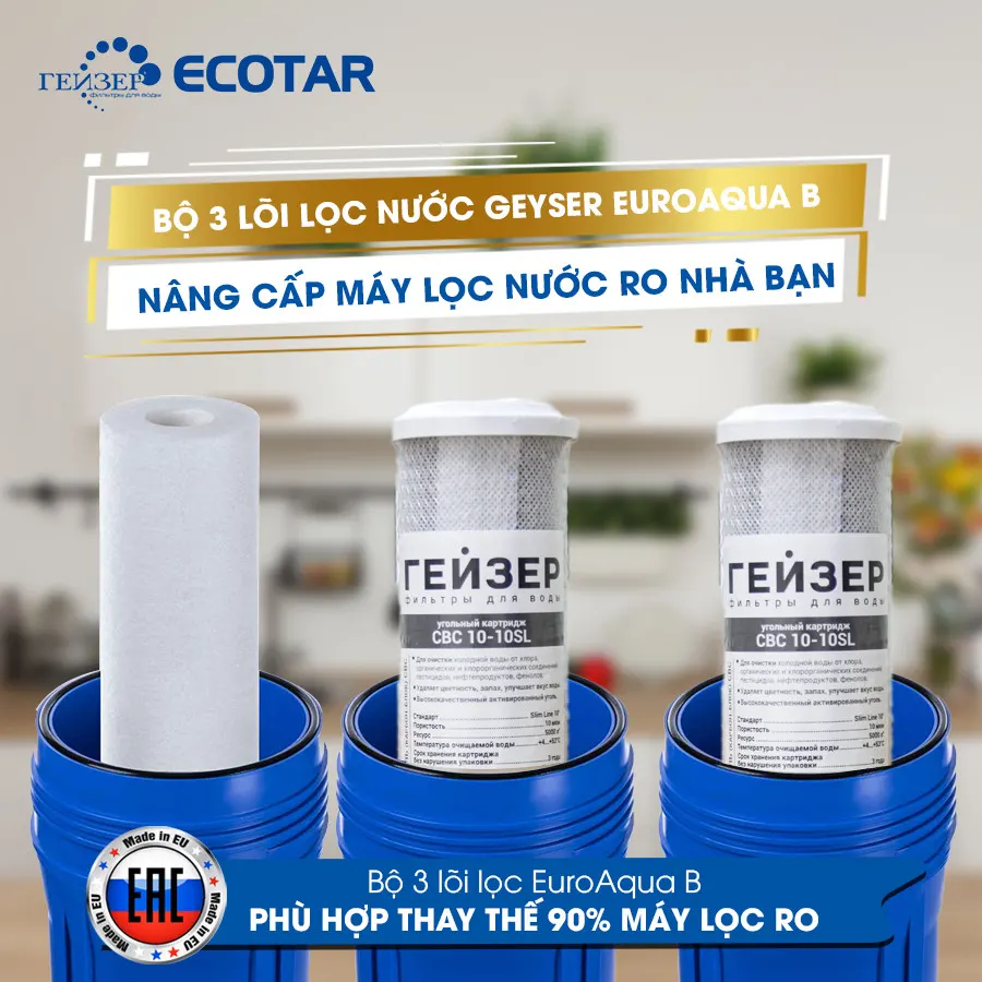 Bộ 3 lõi lọc nước 123 EuroAqua B cho máy lọc nước RO - ảnh 5