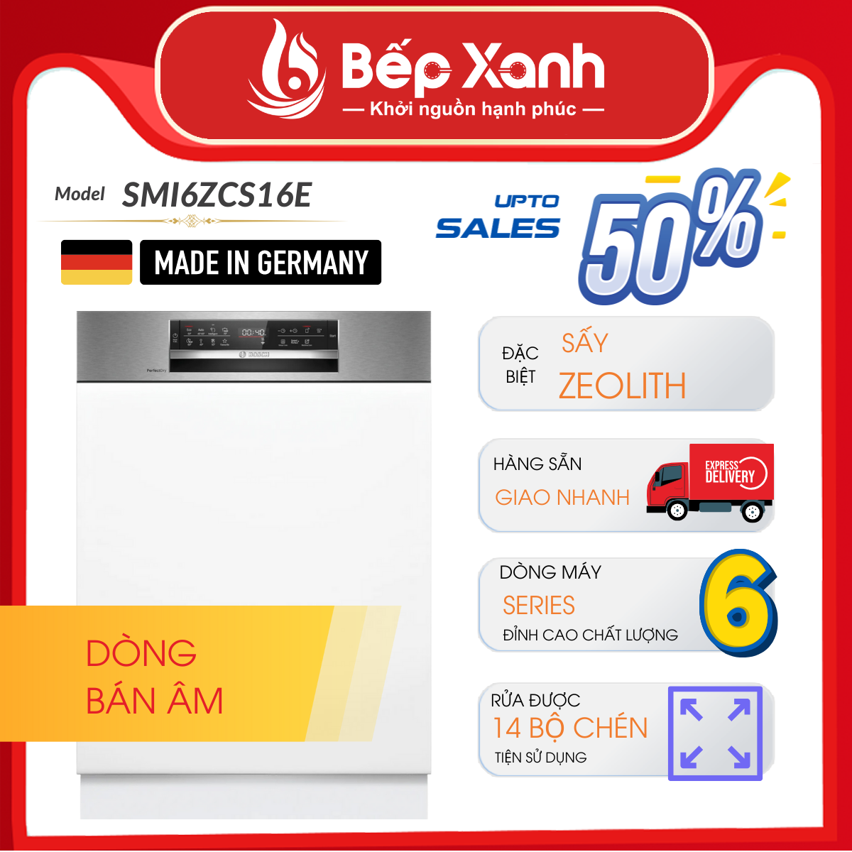 Máy Rửa Chén Độc Lập Series 6 Bosch SMS6ZCI49E/ Nhập Khẩu Liên Bang Đức